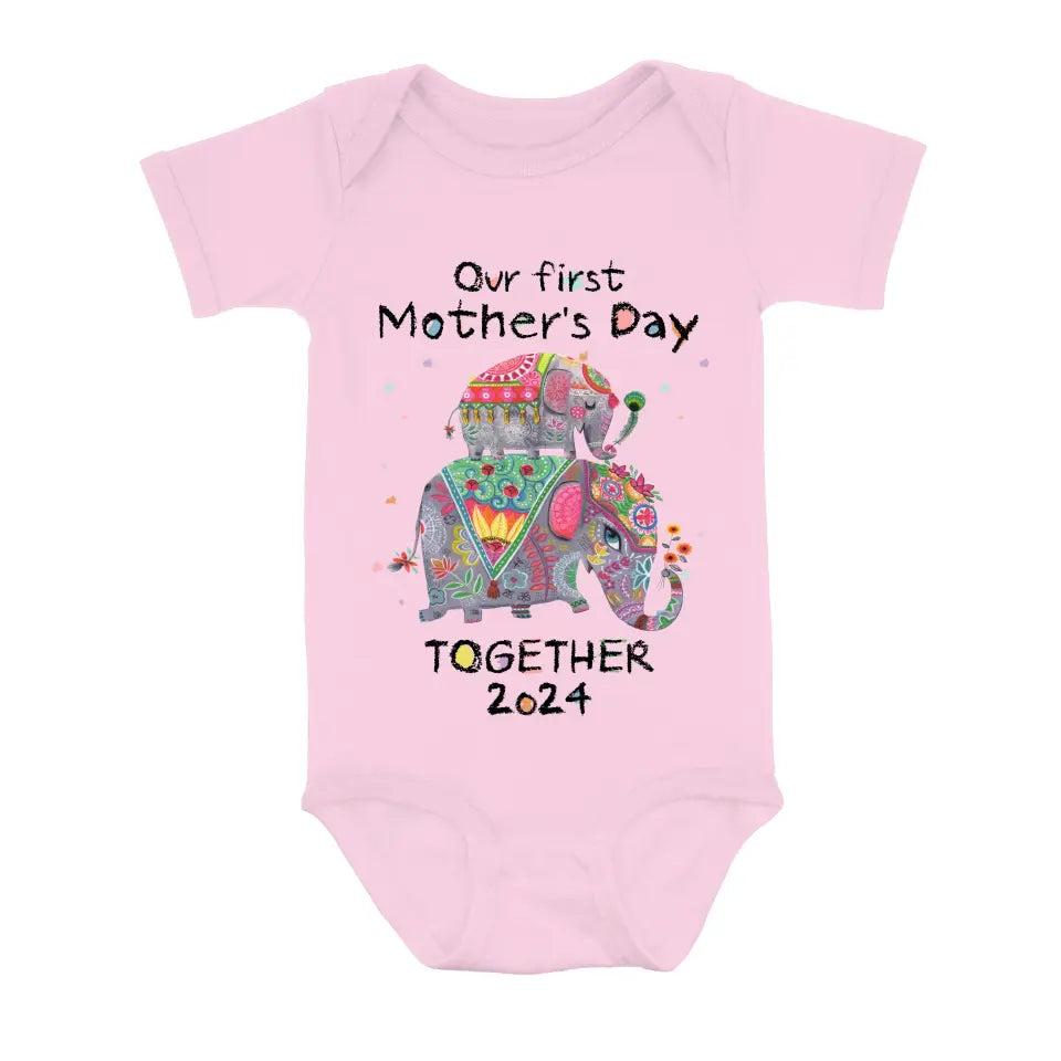 Personalized First Mother's Day Together Elephant Shirt/Baby Onesie - Gift Idea For Mom/Baby/Mother's Day