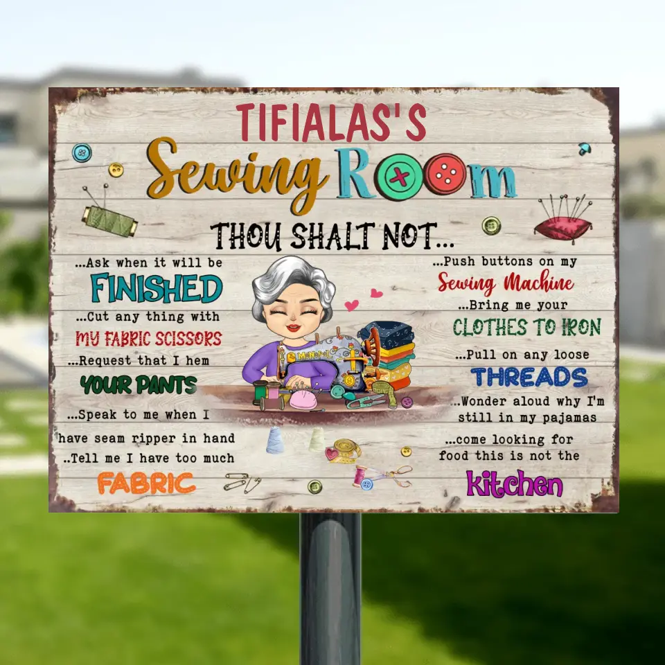 Personalized Sewing Grandma Metal Sign - Mother's Day Gift Idea Grandma/Sewing Lovers - Sewing Room Thou Shalt Not