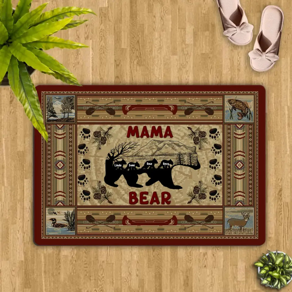 Personalized Mama Bear Doormat - Gifts For Mother's Day - Up to 4 Kids - Mama Bear