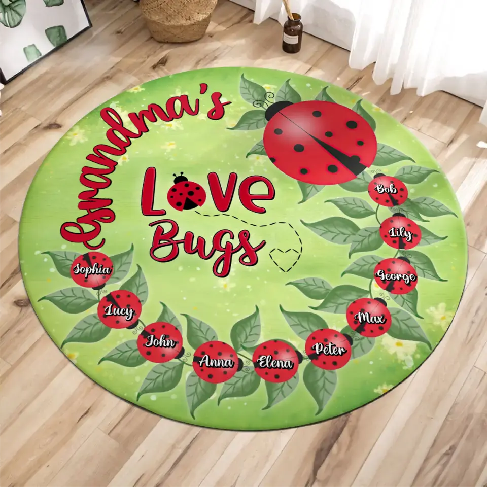 Personalized Grandmar Round Rug - Mother's Day Gift Idea - Up to 10 Kids - Grandma's Love Bugs