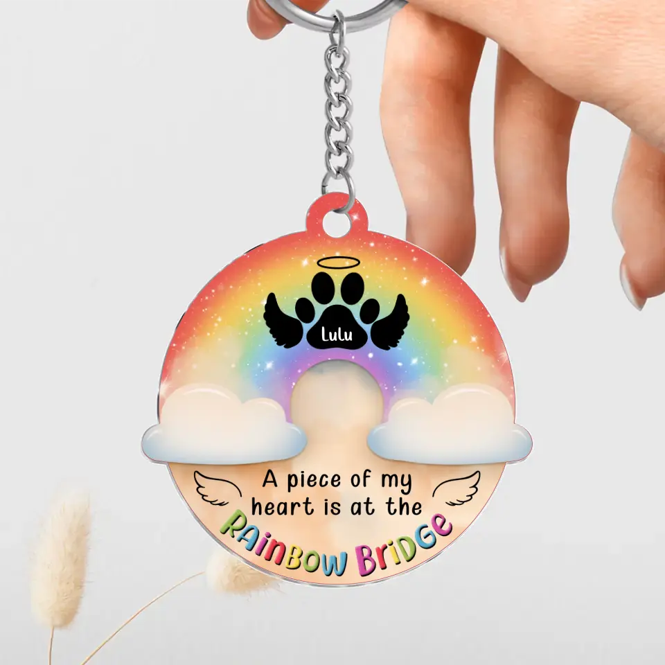 Personalized Memorial Pet Acrylic Keychain - Up to 4 Pets - Memorial Gift Idea For Pet Lover - A Piece Of My Heart Is At The Rainbow Bridge