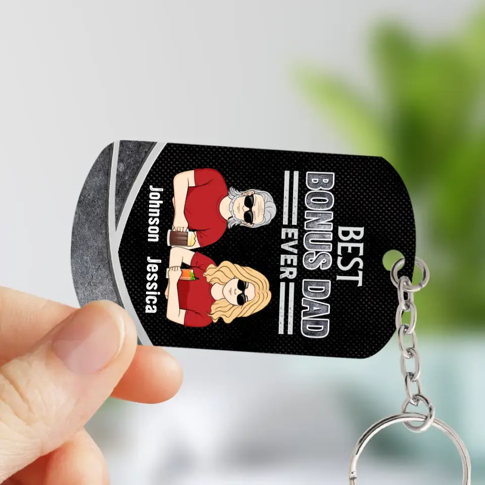 Personalized Bonus Dad Aluminum Keychain - Gift Idea For Dad/Father's Day - Best Bonus Dad Ever