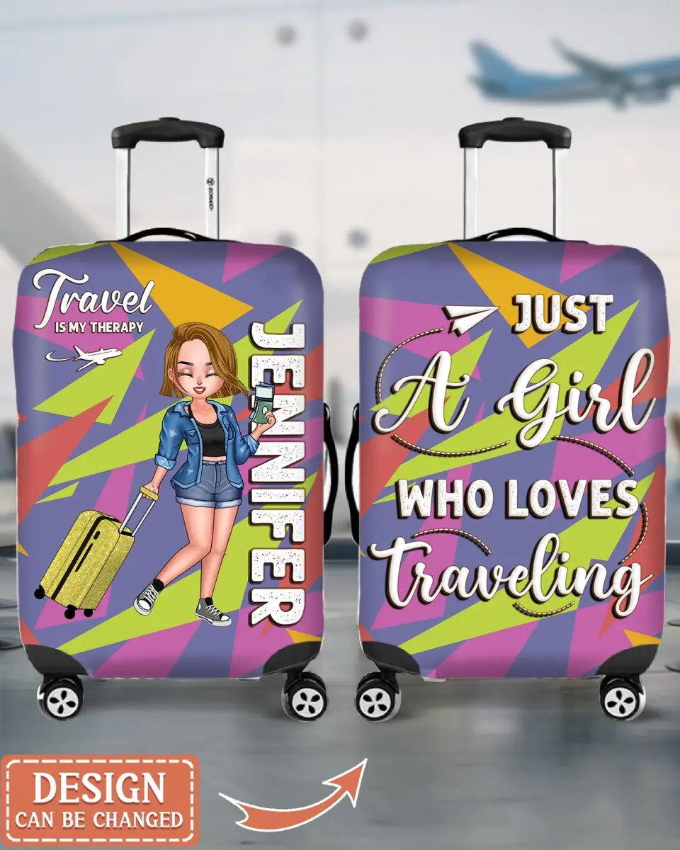 Personalized Traveling Girl Luggage Cover - Gift For Girl/Traveling Lovers - Just A Girl Who Loves Traveling