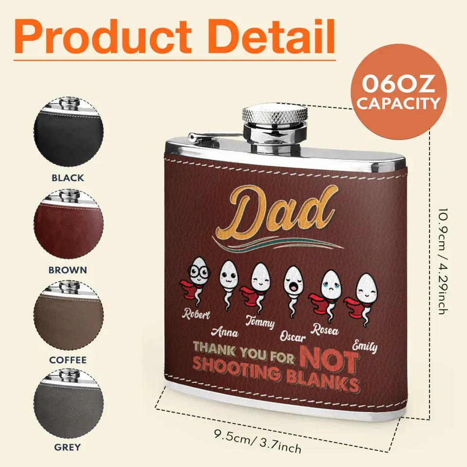 Personalized Sperms Leather Flask - Gift Idea For Father's Day - Up to 6 Sperms - Dad Thank You For Not Shooting Blanks