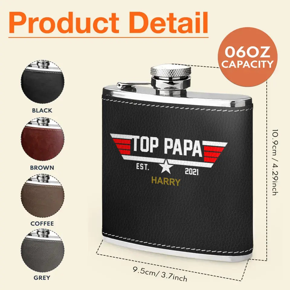 Personalized Papa Leather Flask - Up to 12 Children - Father's Day Gift Idea for Dad/Grandpa