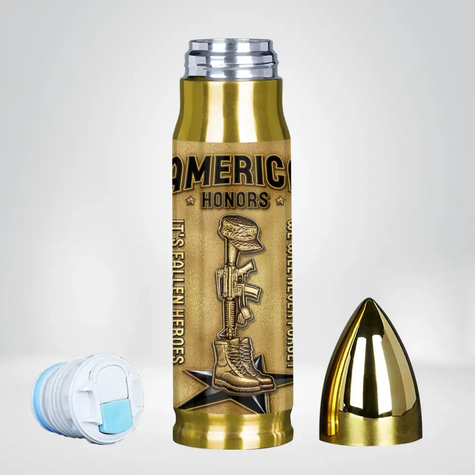 Personalized Memorial Veteran Bullet Tumbler - Gift Idea For Dad/Father's Day/Veteran - We Will Never Forget