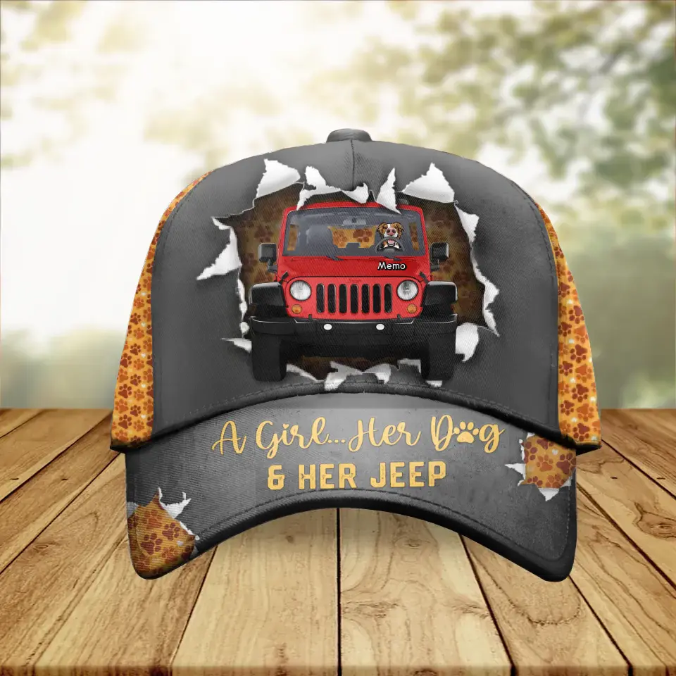 Personalized Dog Baseball Cap - Up to 5 Dogs - Mother's Day Gift Idea for Off-road Lovers/Dog Lovers - A Girl Her Dog & Her Jeep