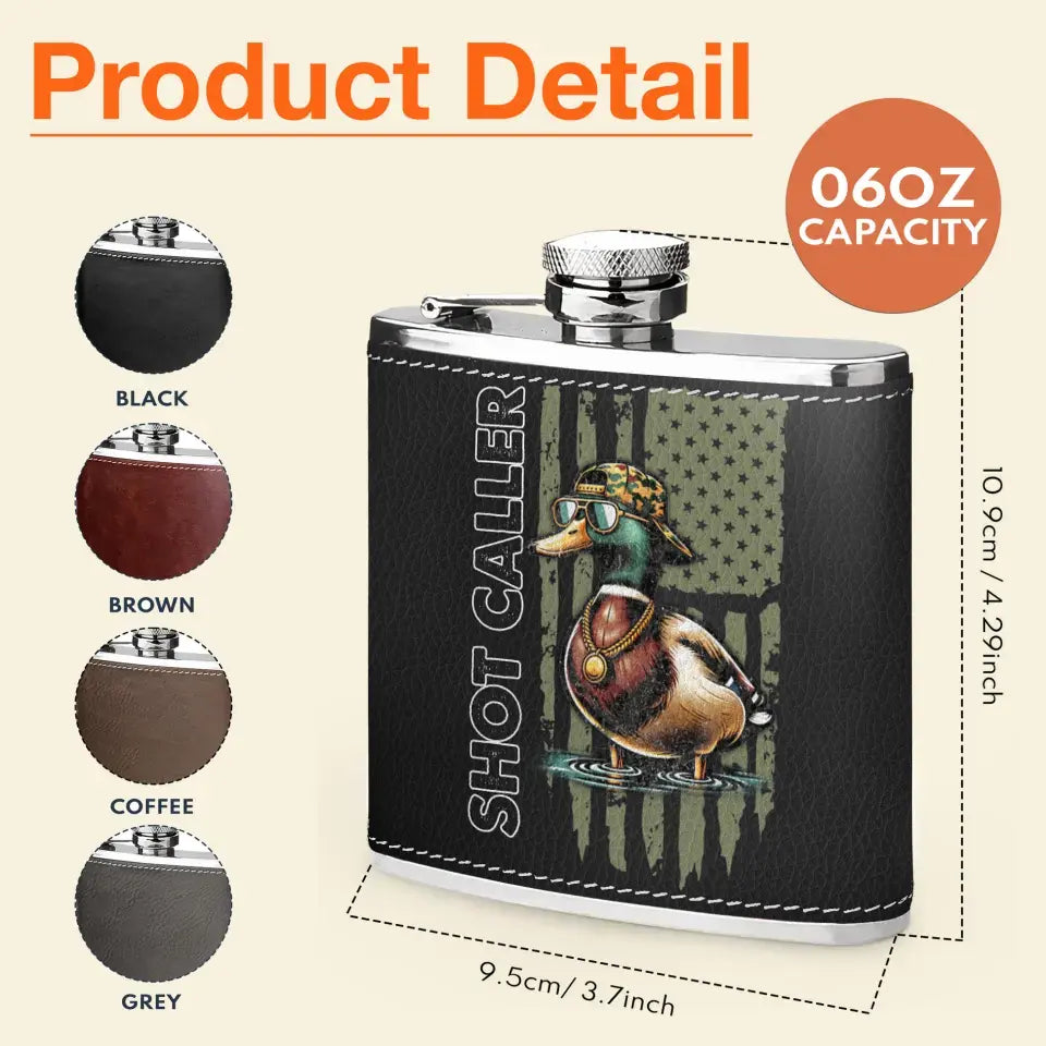 Personalized Shot Caller Hunting Leather Flask - Gift Idea For Hunting Lover/Him/Her/Father's Day/Birthday