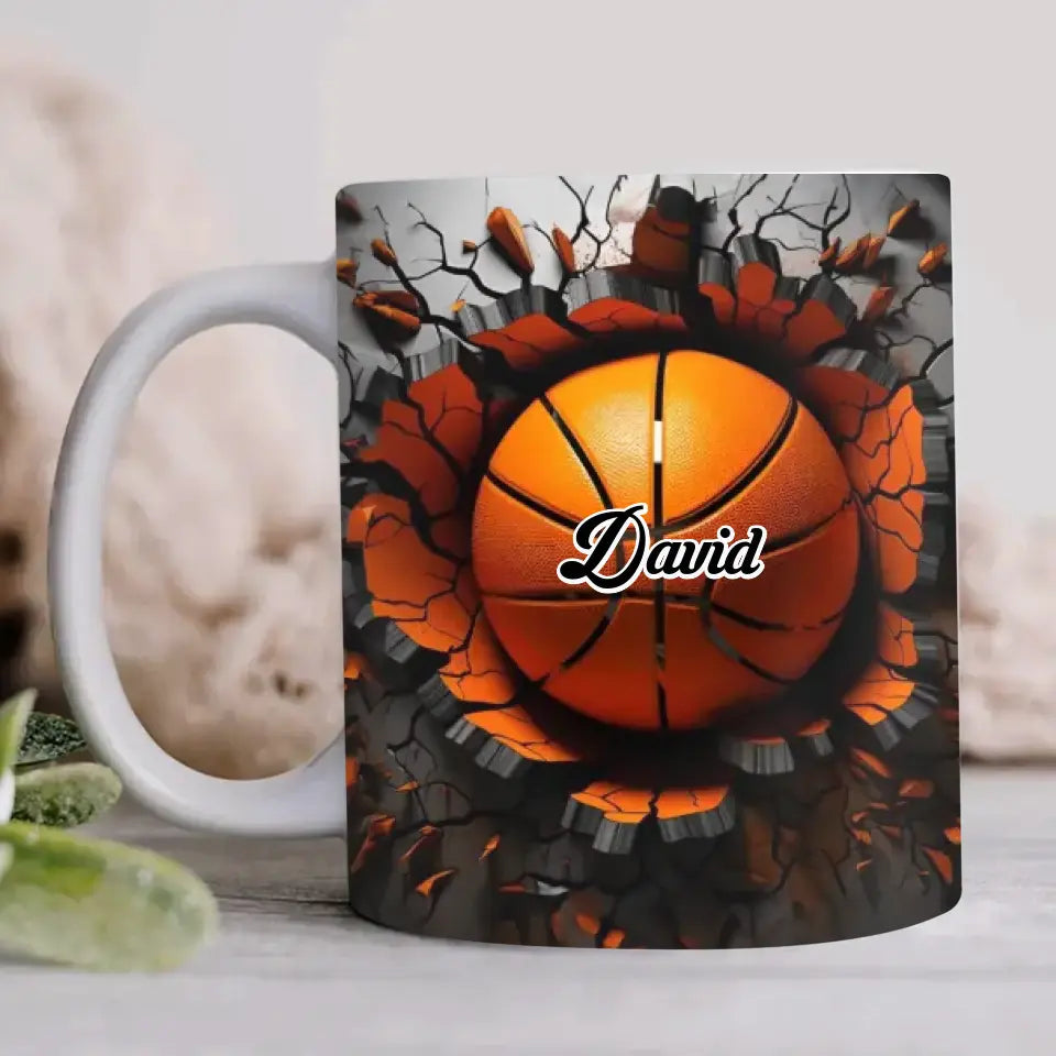Personalized 3D Sport Ball Break Through Wall Coffee Mug - Father's Day/Birthday Gift To Sport Lover