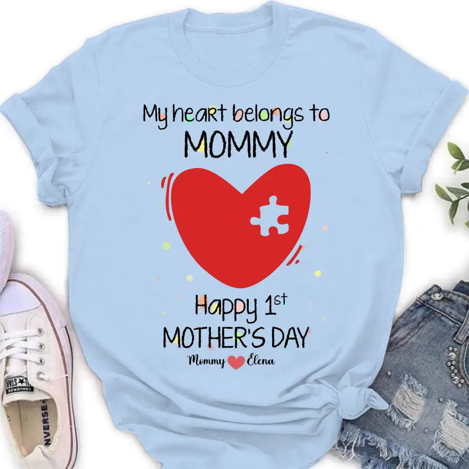 Personalized Mom Baby Onesie/T-Shirt - Mother's Day Gift Idea for Mom & Baby - My Heart Belongs To Mommy