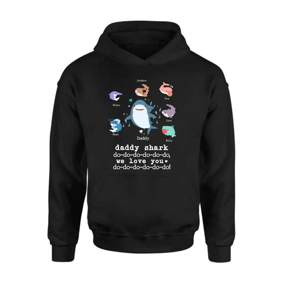 Personalized Shark Shirt/Hoodie - Father's Day Gift Idea With Up to 6 Kids - Daddy Shark We Love You