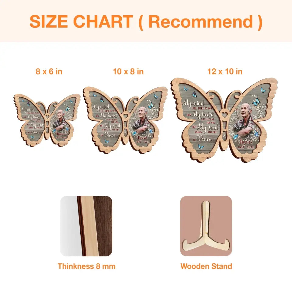 Personalized Memorial Photo Butterfly 2 Layered Wooden Art - Keepsake Gift Idea For Family Member - My Mind Still Talks To You
