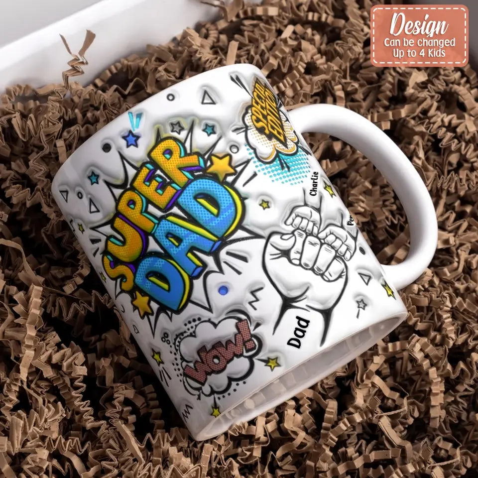 Personalized Dad 3D Inflated Coffee Mug - Up To 4 Kids - Father's Day Gift Idea - Super Dad Special Edition