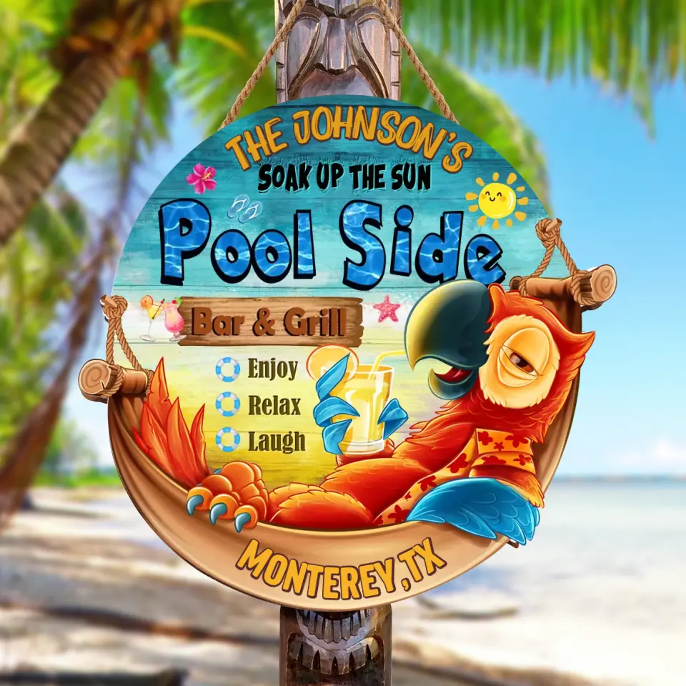 Personalized Pool Side Wooden Sign - Gift Idea For Summer/Family - Custom Family Name