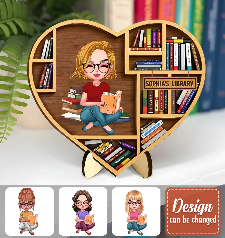 Personalized Library 2 Layered Wooden Sign - Gift Idea for Reading Book Lover/Bookself Decoration