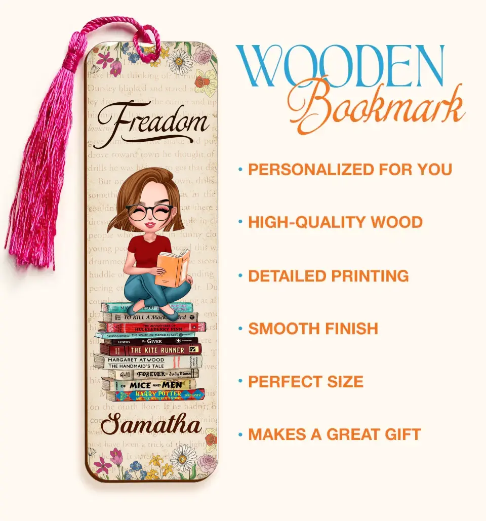 Personalized Reading Girl Wooden Bookmark - Gift Idea For Book Lover - Freadom