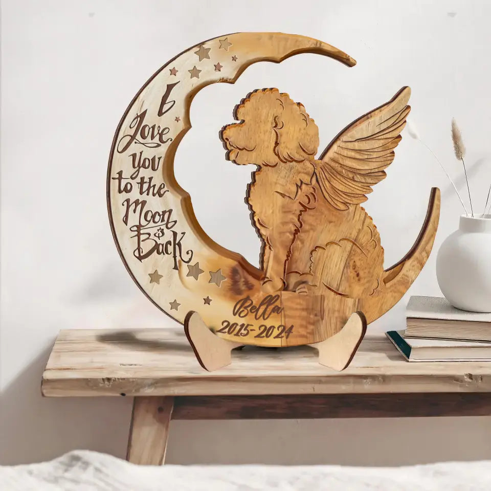 Personalized Poodle Moon 2 Layered Wooden Art - Memorial Gift Idea For Dog Mom/Dog Dad - I Love You To The Moon & Back