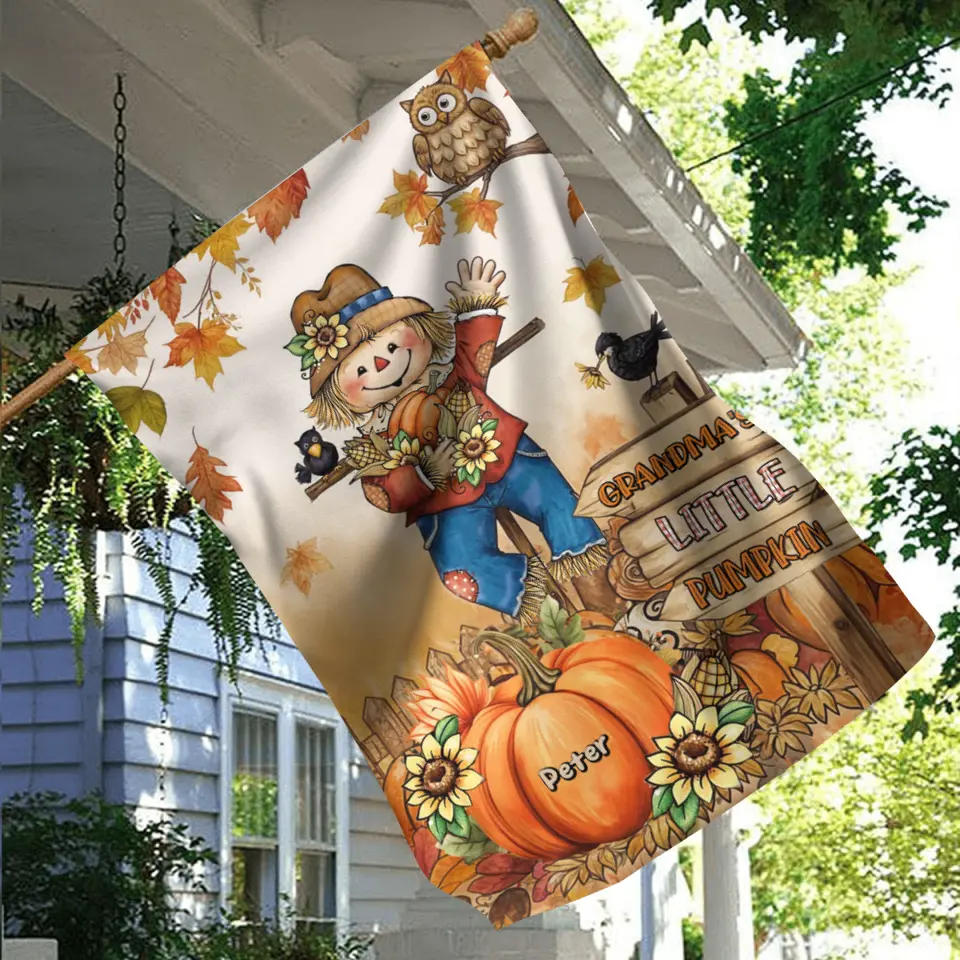 Personalized Grandma's Little Pumpkins Flag Sign - Up to 10 Kids - Gift Idea To Grandma/Mother