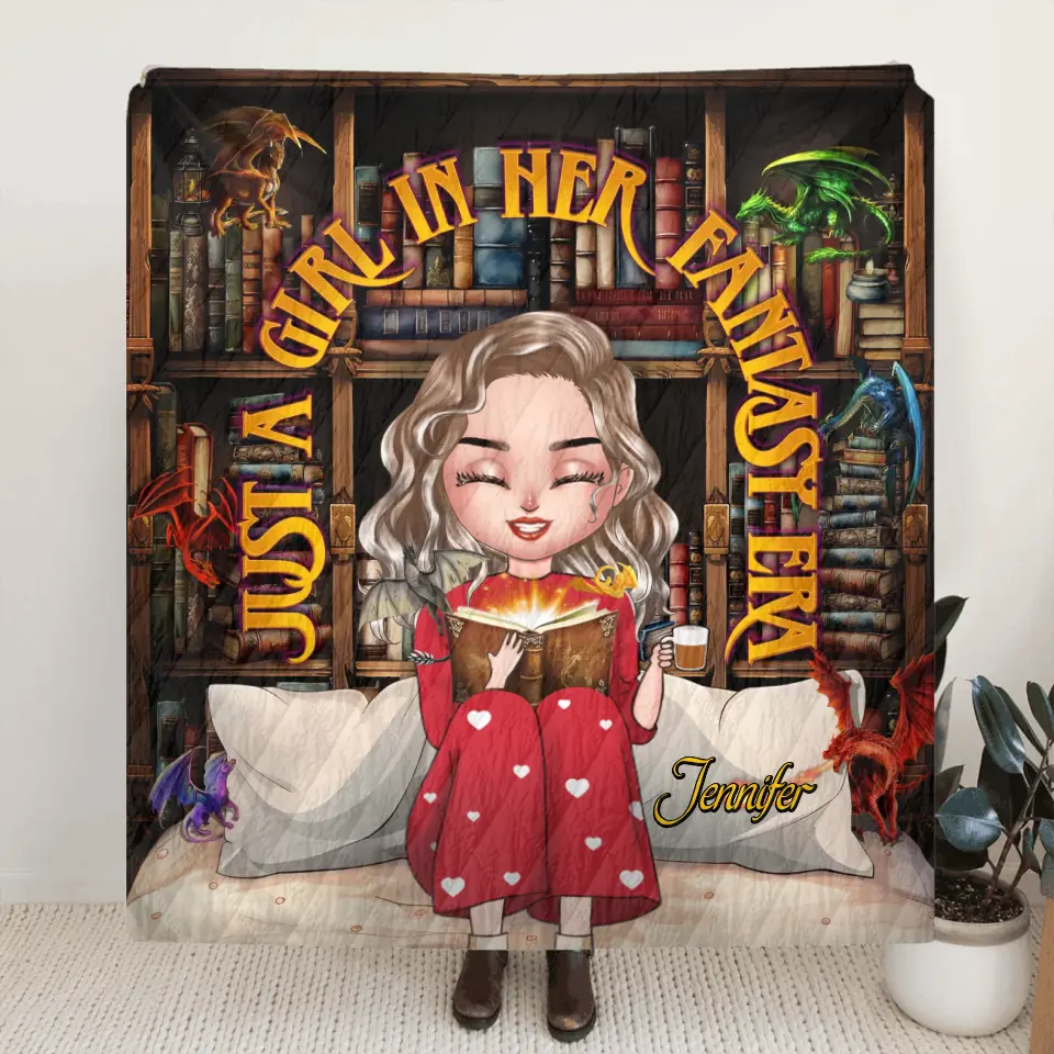 Personalized Fantasy Reading Book Quilt/Fleece Throw Blanket - Gift Idea For Book Lovers - Just A Girl In Her Fantasy Era