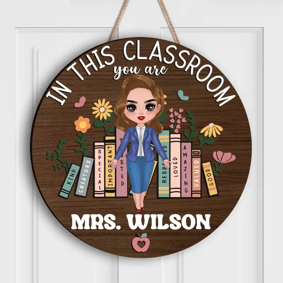 Personalized Teacher Wooden Sign - Teacher Gifts Idea - Classroom Door Hanger - In This Classroom You Are