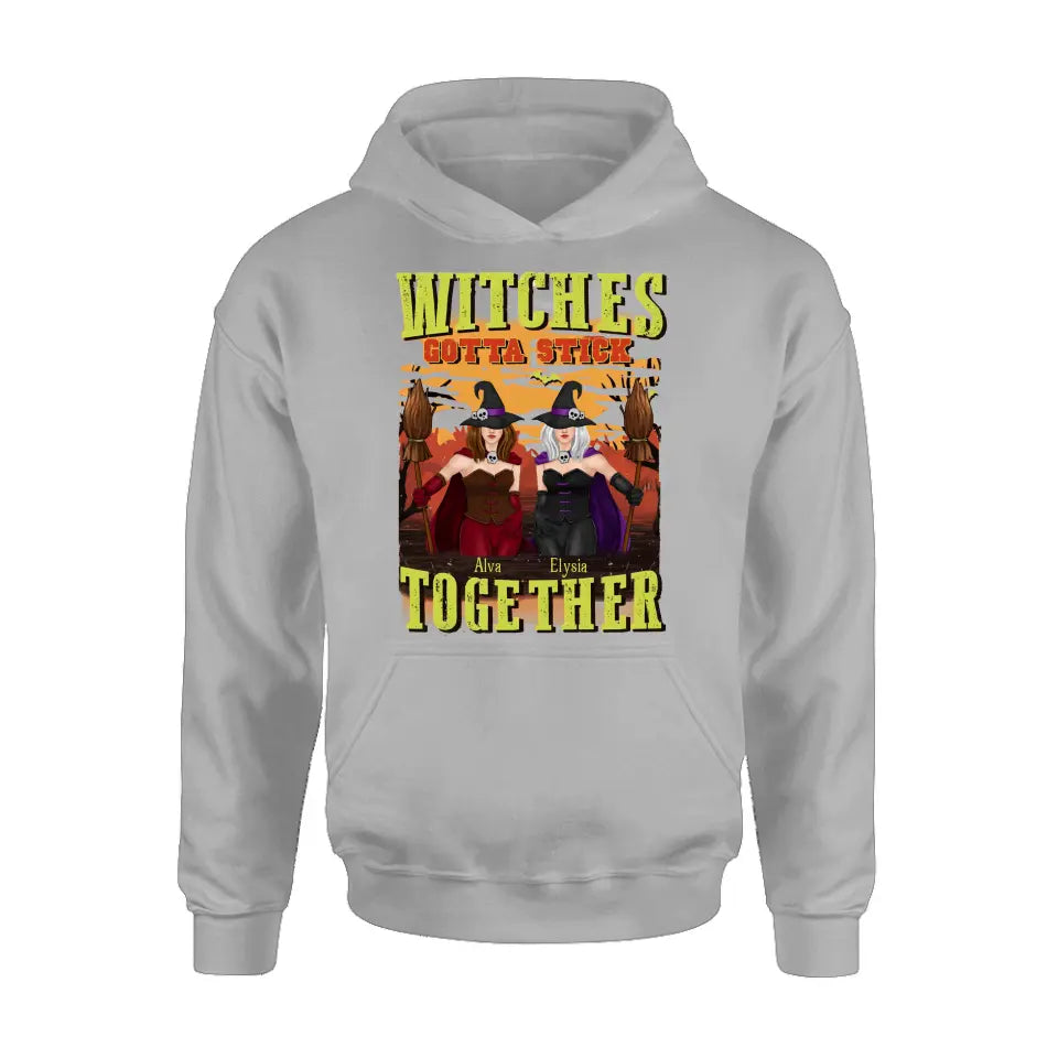 Personalized Witch Besties T-shirt/Long Sleeve/Sweatshirt/Hoodie - Halloween Gift Idea For Friends/Besties/Sisters - Witches Gotta Stick Together