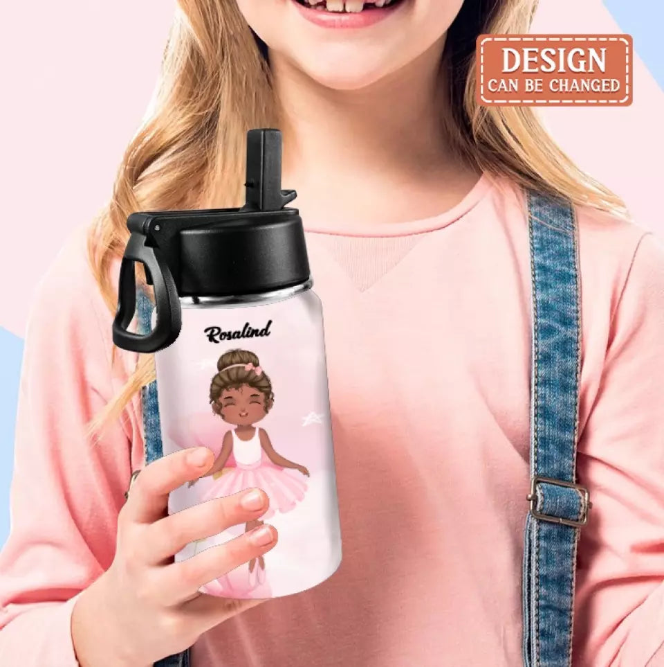 Personalized Ballet Kid Water Bottle With Straw Lid - Gift Idea For Your Kid/Back To School