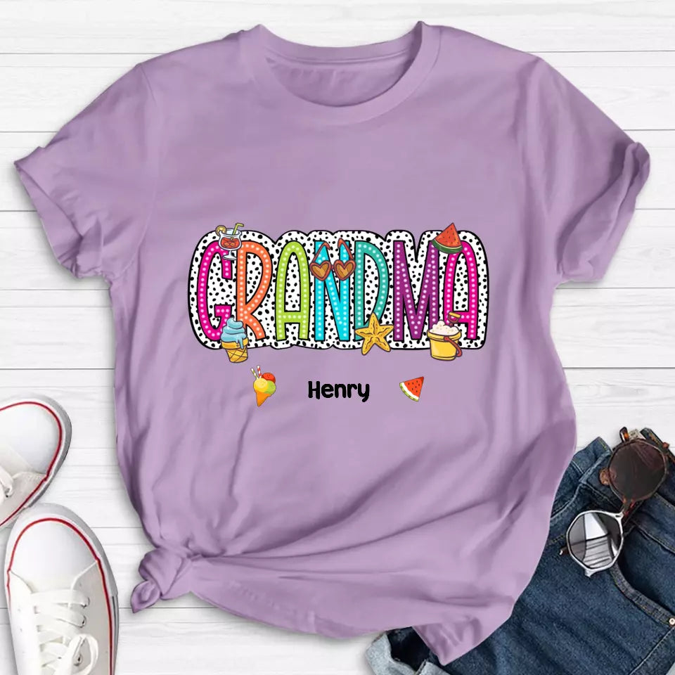 Personalized Grandma Summer Dalmatian Dots T-shirt - Summer Gift Idea From Kids to Gigi/Grandma - Custom Names with up to 9 Kids