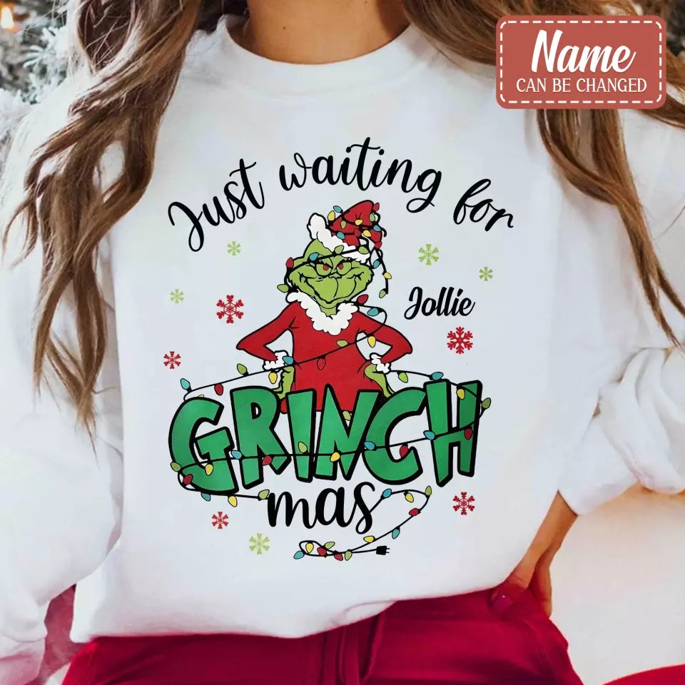 Personalized Christmas AOP Sweater - Gift Idea For Friend/Family Member - Just Waiting For Grinchmas