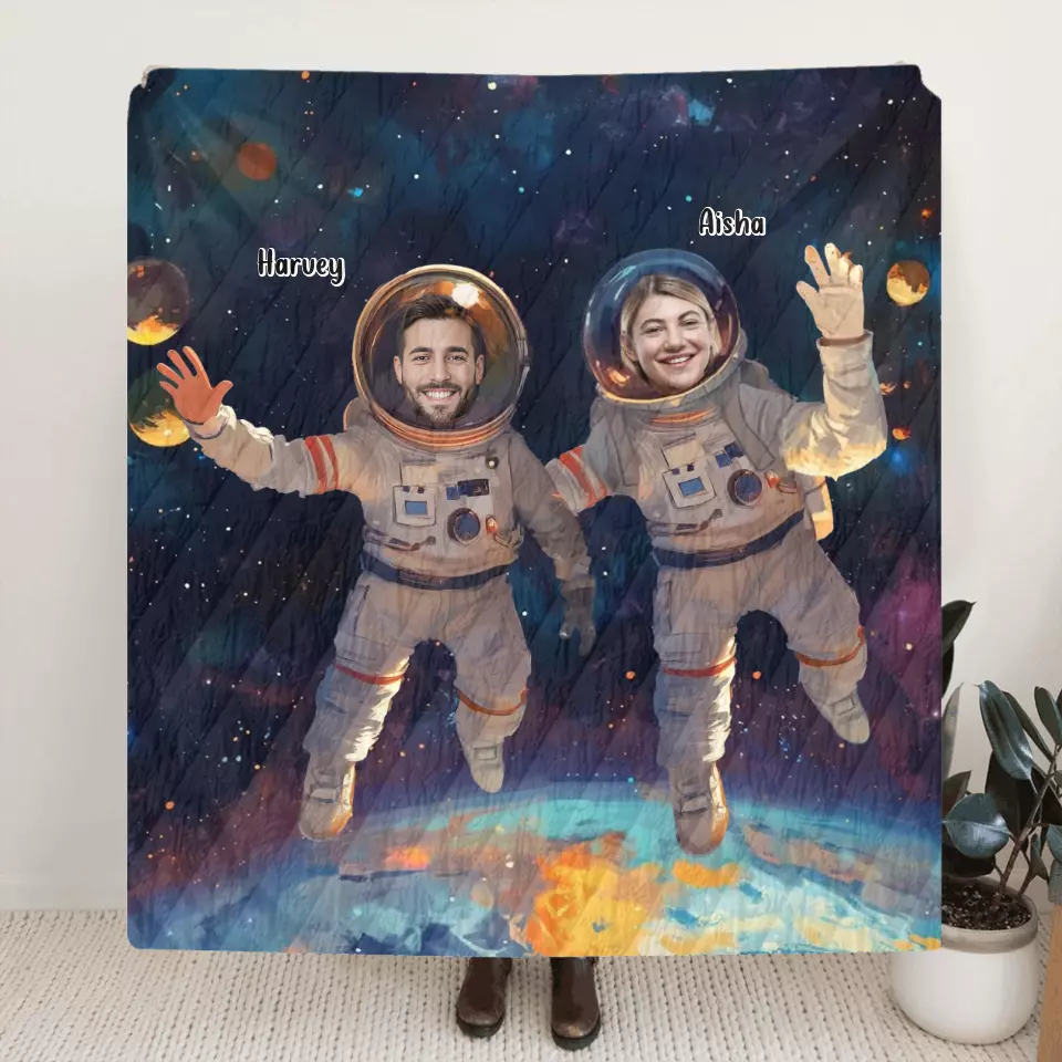 Personalized Astronus Fleece Throw Blanket & Quilt - Adult/Couple/Parents With Up to 5 Kid - Upload Photo - Gift Idea For Family