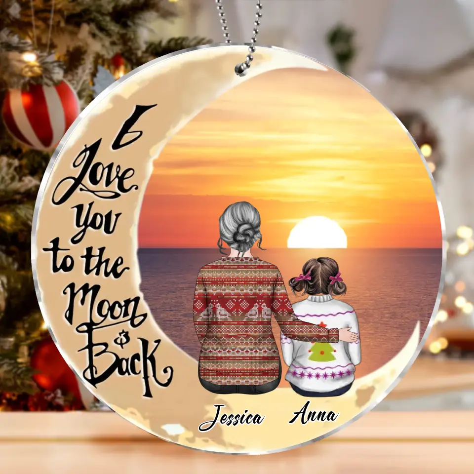 Personalized Grandma Kids Acrylic Ornament - Christmas Gift Idea For Grandma - Up to 3 Kids - I Love You To The Moon & Back