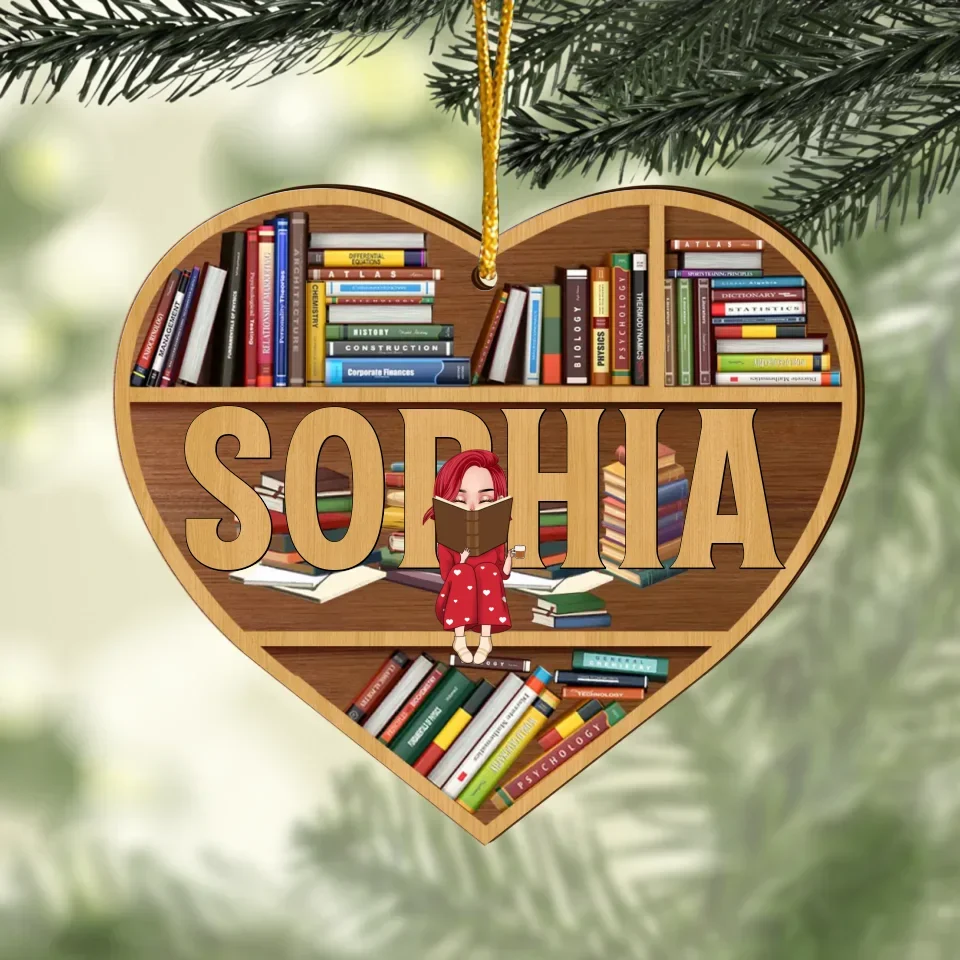 Personalized Reading Girl Wooden Ornament - Christmas Gift Idea For Book Lover