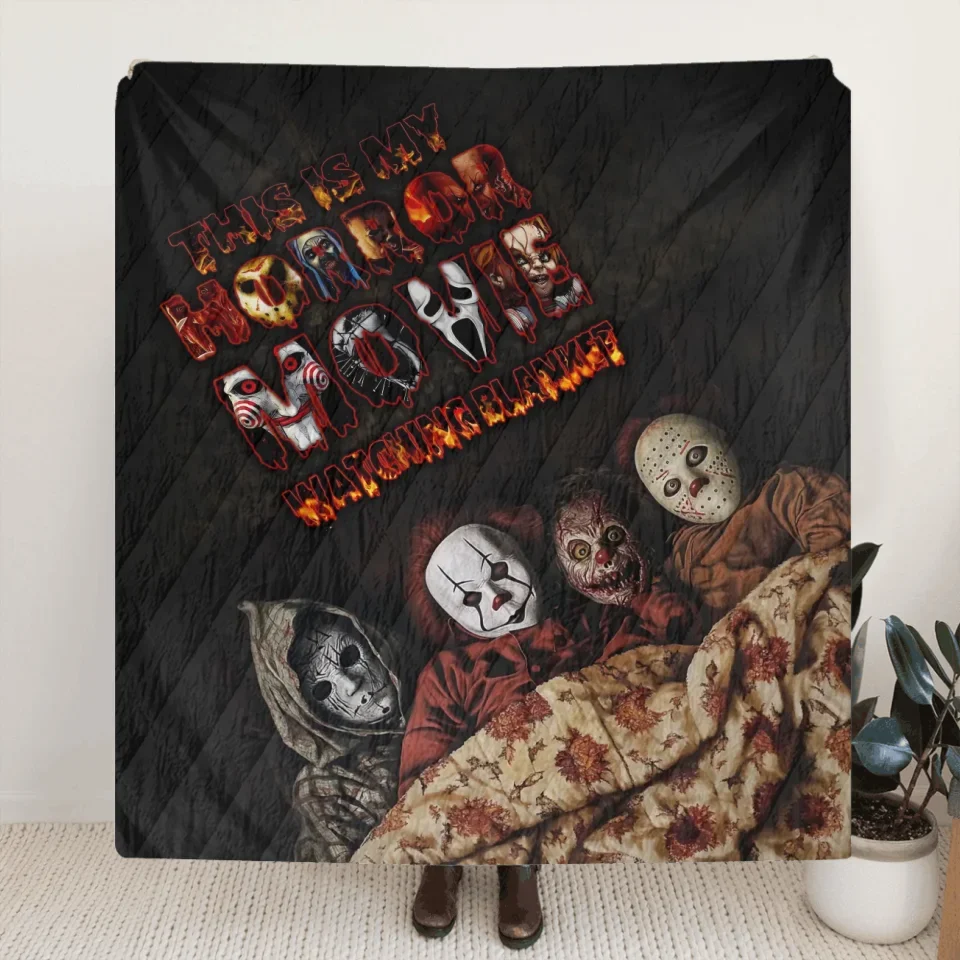 Personalized Halloween Quilt/Fleece Throw Blanket - Gift Idea For Halloween - This is My Horror Movie Watching Blanket