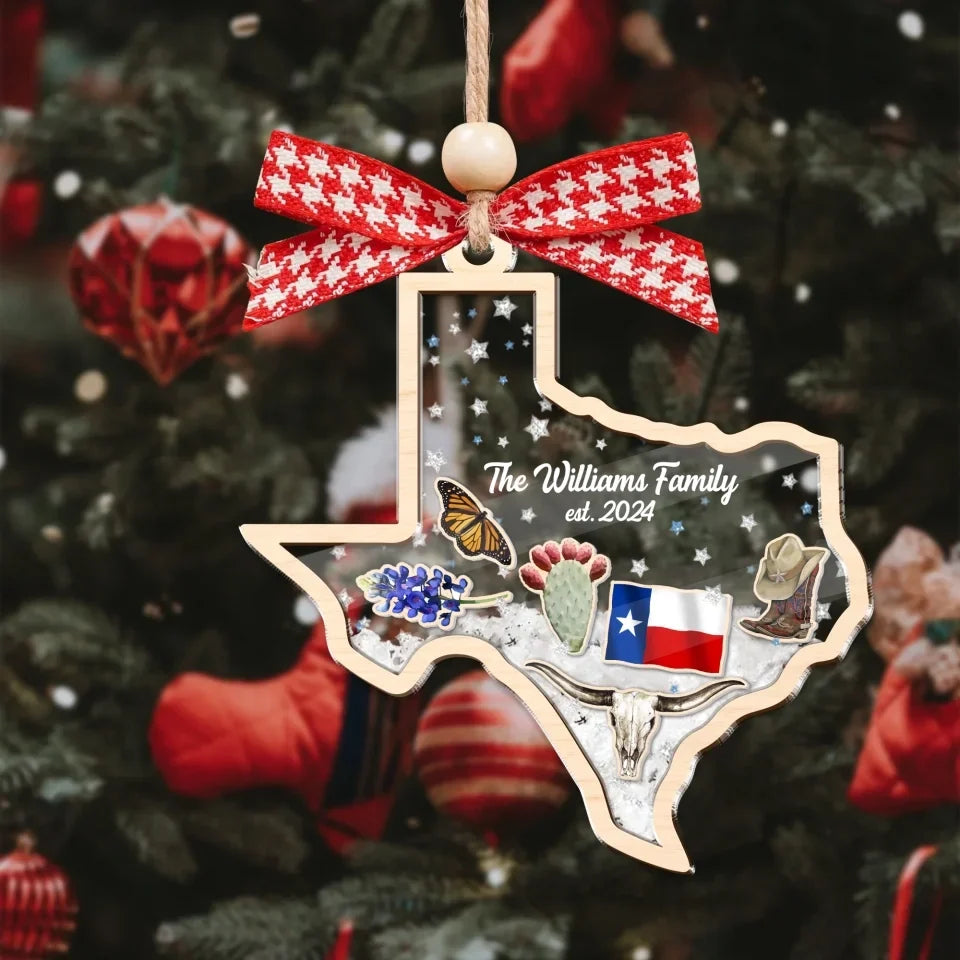 Personalized Texas 3 Layered Christmas Shaker Ornament - Christmas Gift Idea For Family