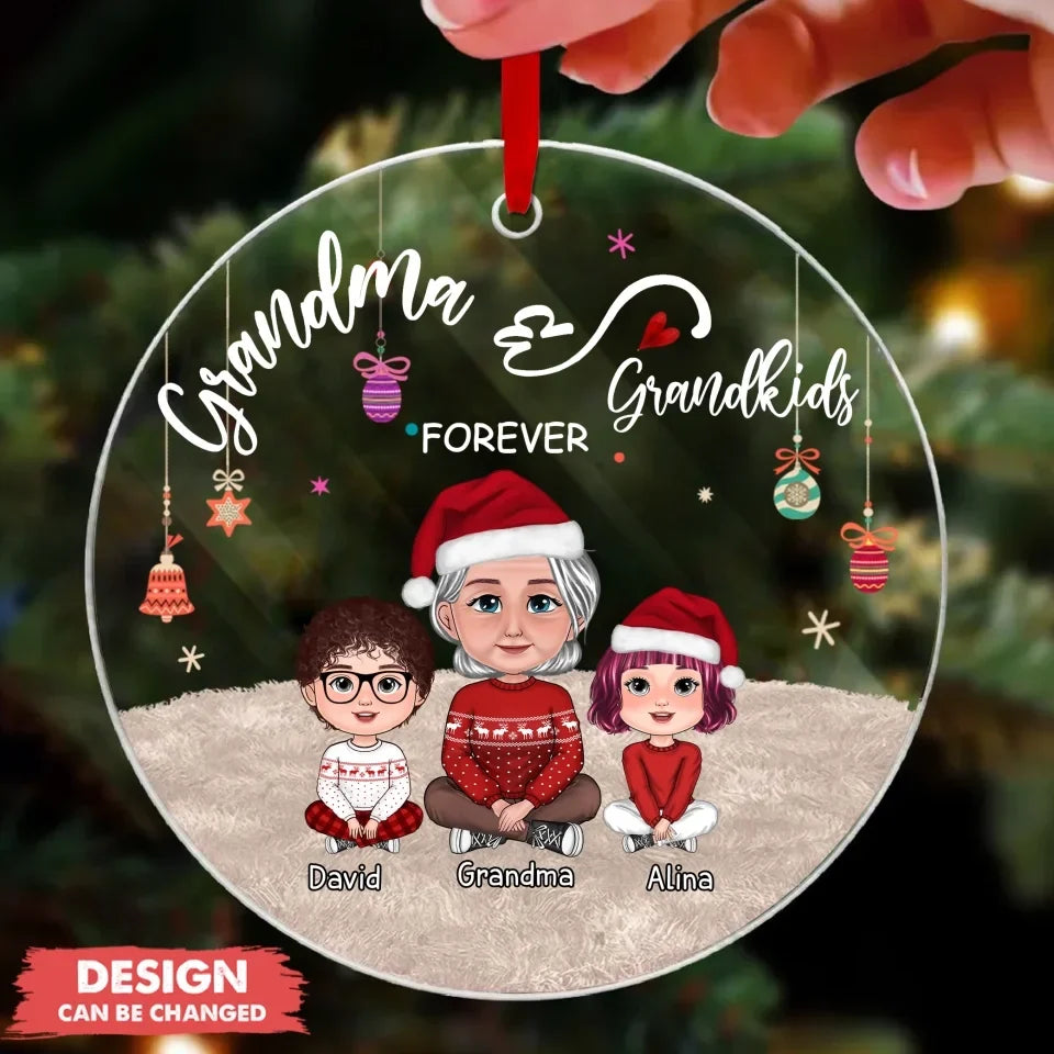 Personalized Grandma And Grandkids Forever Acrylic Ornament - Up to 4 Kids - Christmas Gift Idea