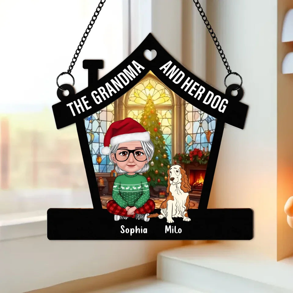 Personalized Grandma And Her Dogs Hanging Suncatcher Ornament - Gift Idea For Grandma/Dog Lover - Up to 4 Dogs