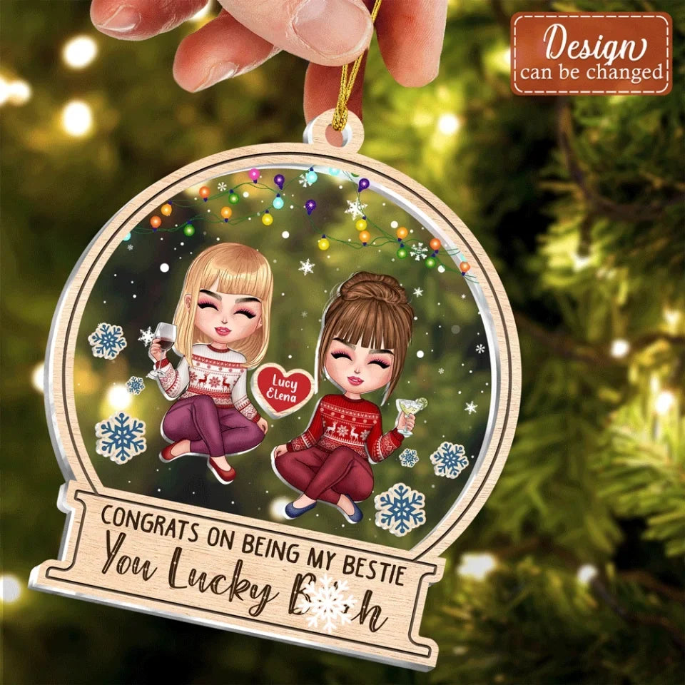 Personalized Besties 3 Layered Shaker Ornament - Christmas Gift Idea For Friends/Besties/Sisters