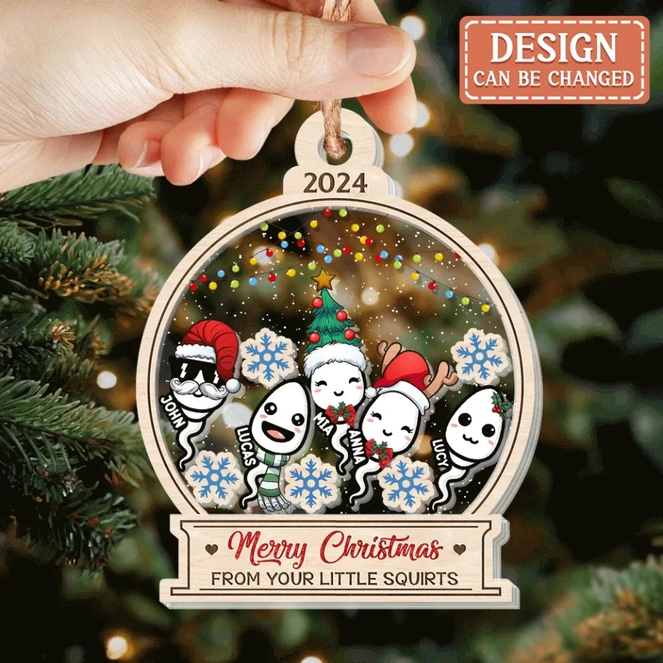 Personalized Christmas 3 Layered Shaker Ornament - Gift Idea For Father/Mother - Up to 10 Kids - Merry Christmas From Your Little Squirts
