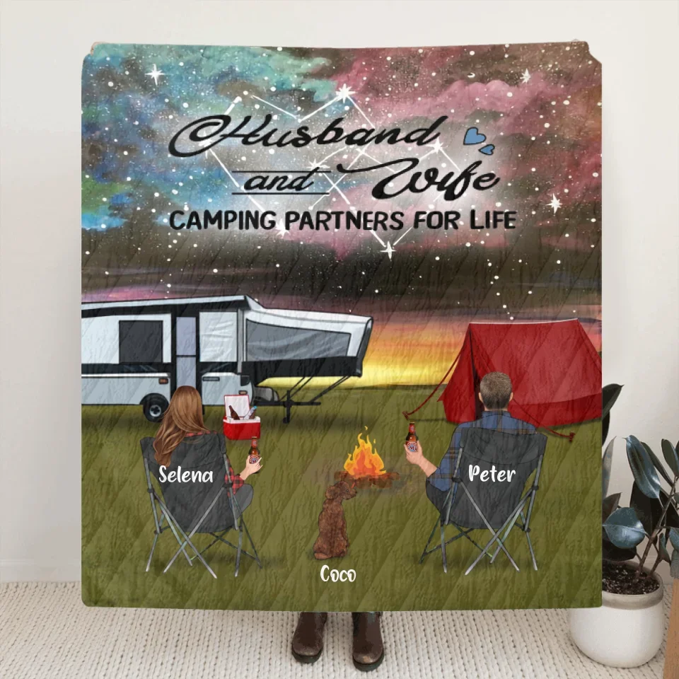 Personalized Night Camping Quilt/Fleece Blanket/Pillow Cover - Gift Idea For Dog/Cat Lovers/Camping Lovers - Camping Partners For Life