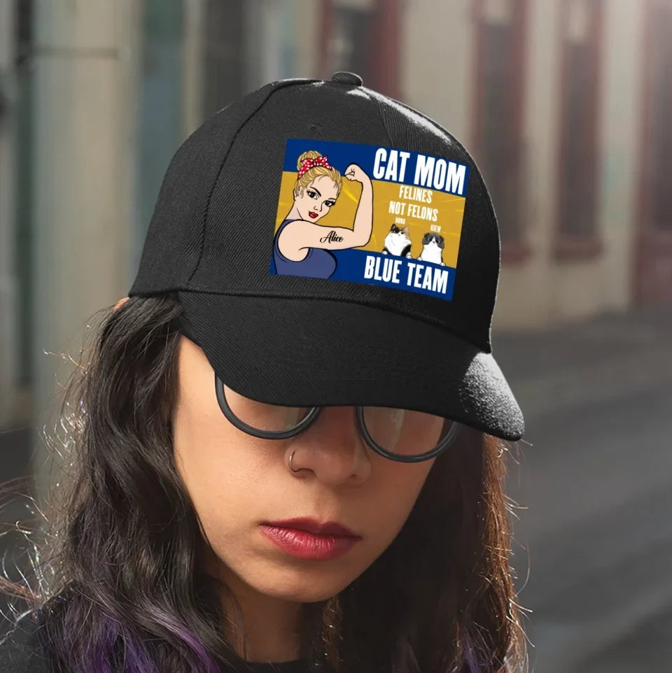 Personalized Cat Mom Baseball Cap - Up to 4 Cats - Gift Idea For Cat Lover - Felines Not Felons