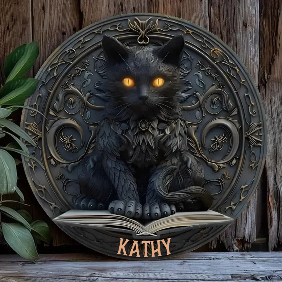 Personalized Black Cat Metal Sign - Gift Idea For Cat Lover
