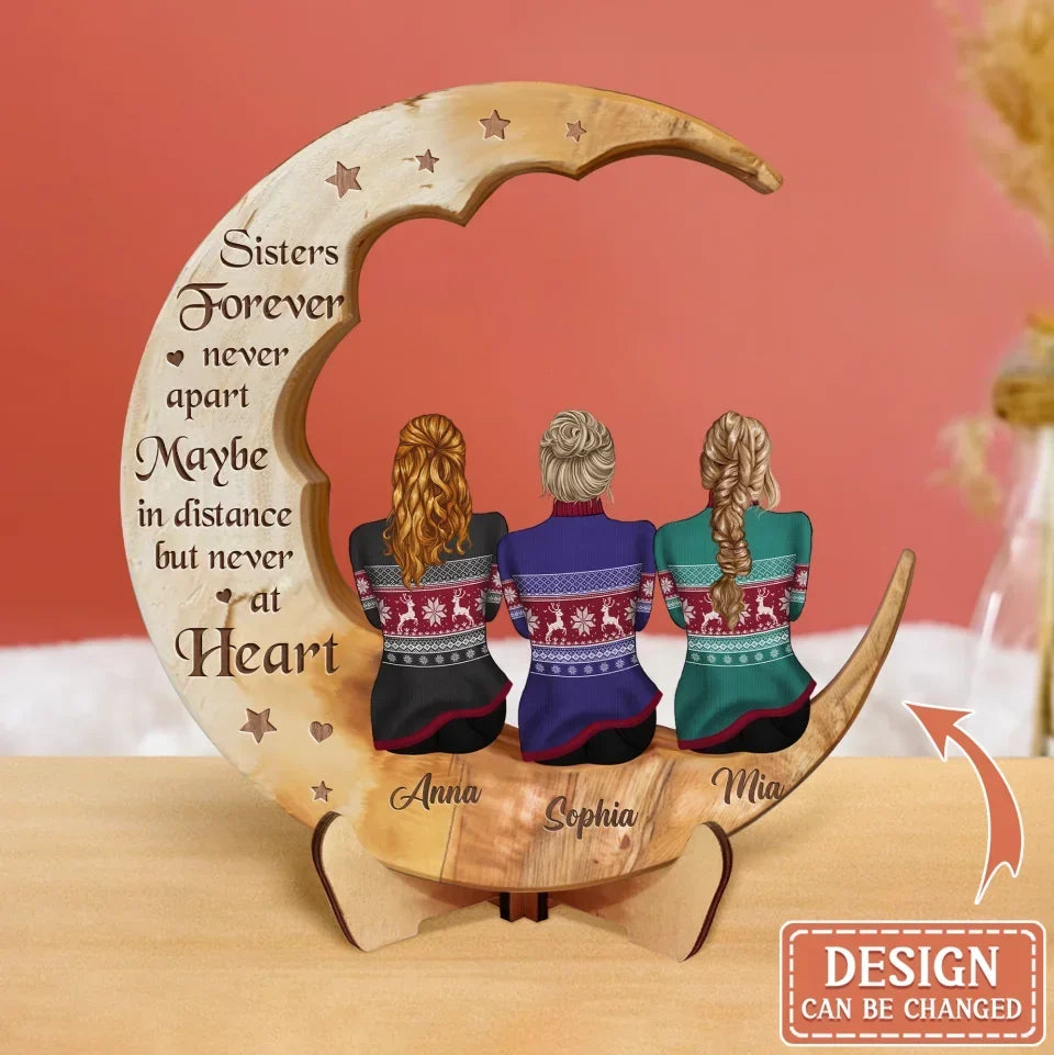 Personalized Friends Moon Wooden Art - Up to 7 People - Gift Idea For Friends/Besties - I Wish You Lived Next Door