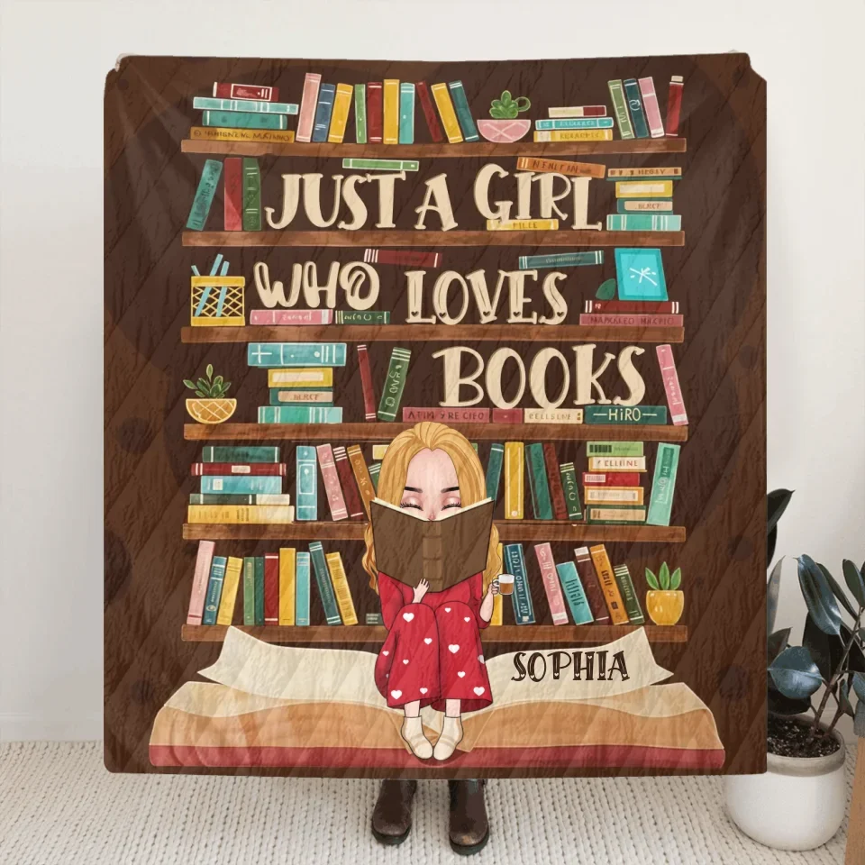 Personalized Reading Girl Quilt/Fleece Throw Blanket - Gift Idea For Book Lover - Reading Is My Happy Place