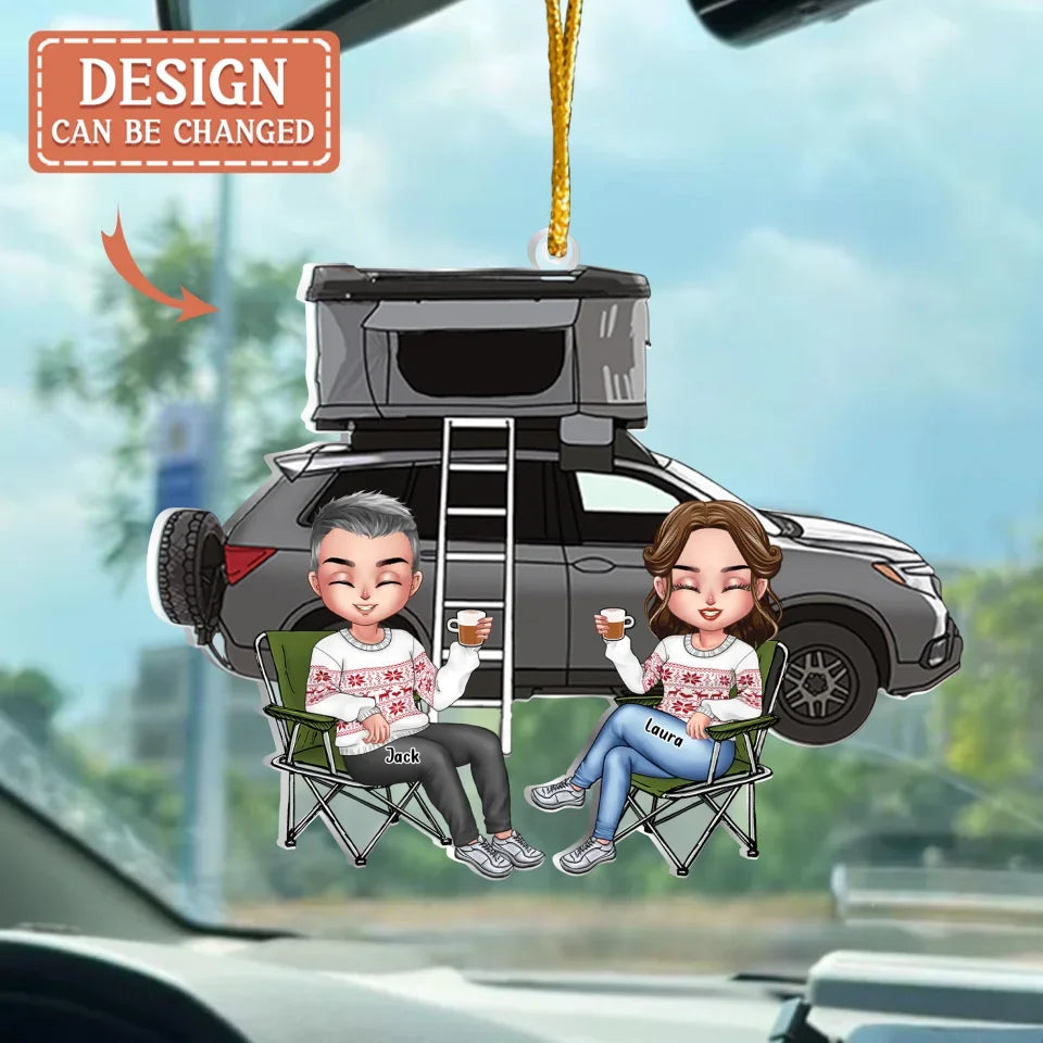 Personalized Camping Chibi Couple Acrylic Ornament - Gift Idea For Couple/Camping Lover