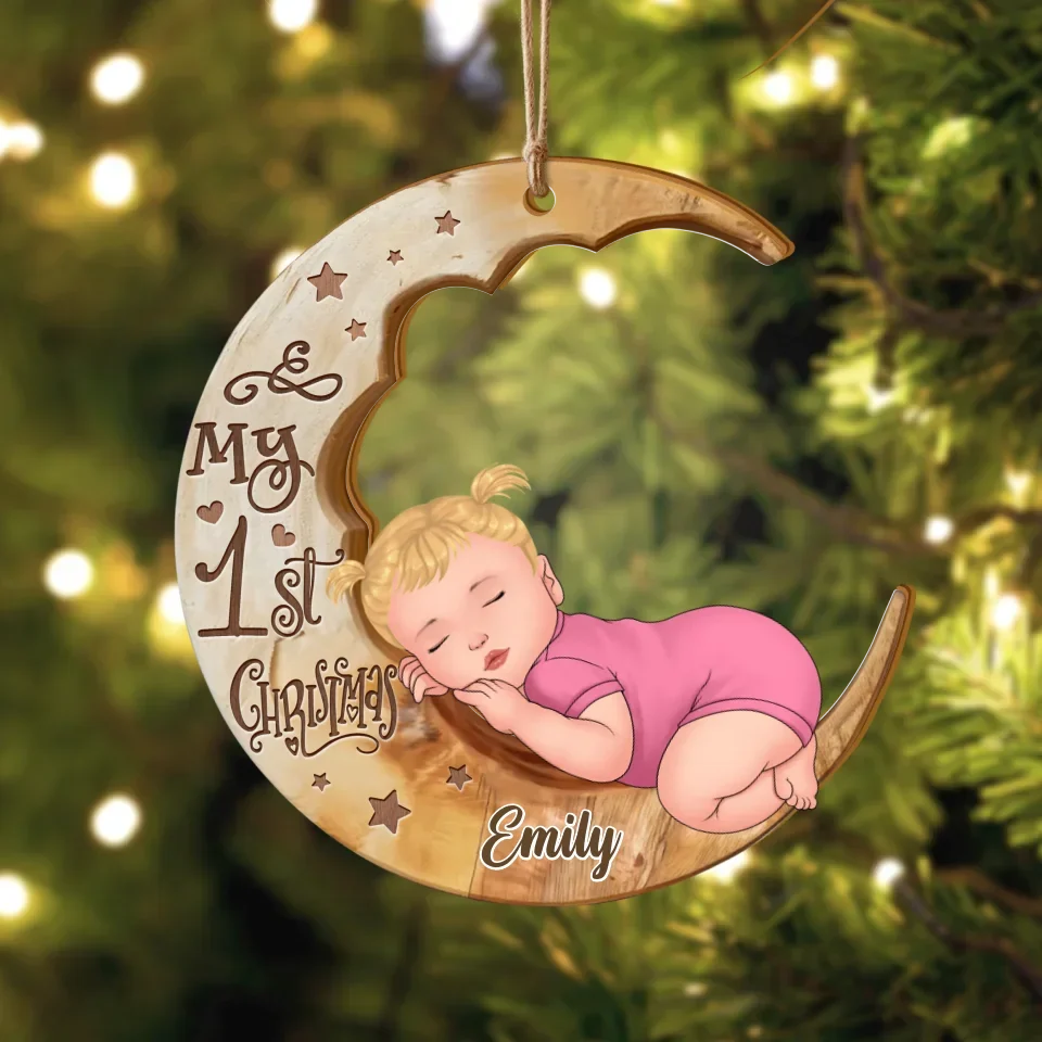 Personalized Baby Wooden Ornament - Christmas Gift Idea - My 1st Christmas