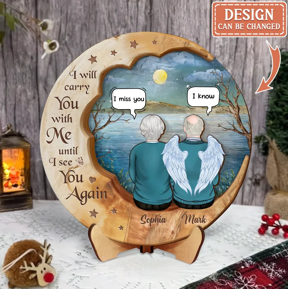 Personalized Memorial Moon Wooden Art - Memorial Gift Idea For Couple/Family Member - Up to 4 People - My Mind Still Talks To You