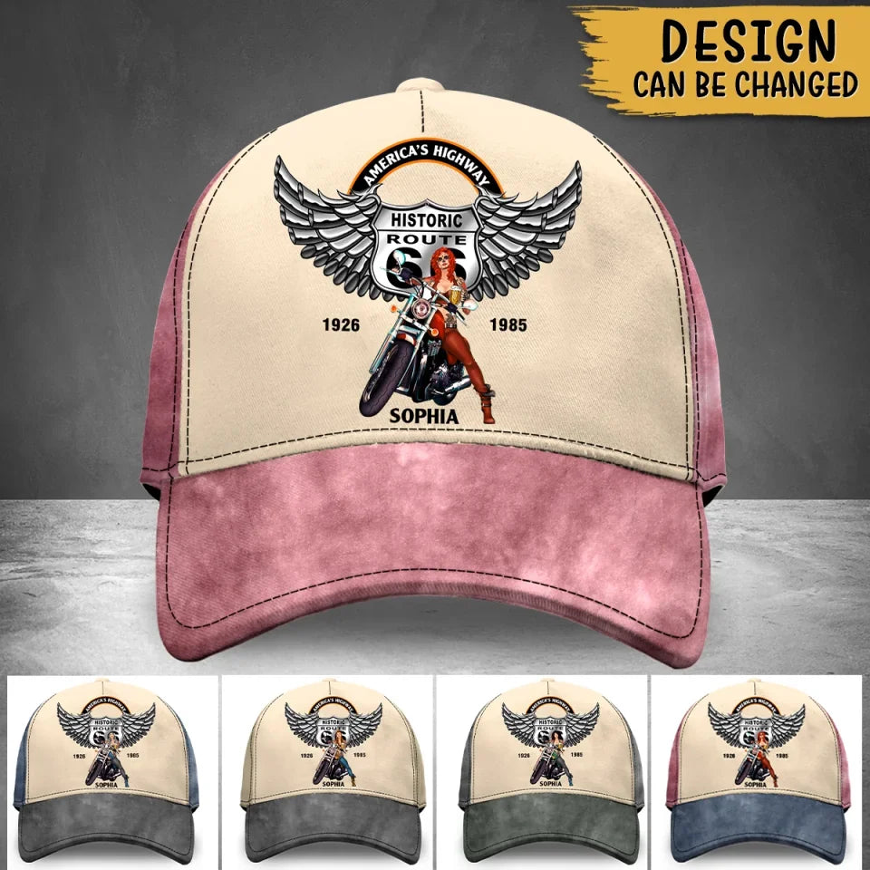Personalized Motorcycle Baseball Cap - Historic Route 66 - Gift Idea For Motorcycle Lover