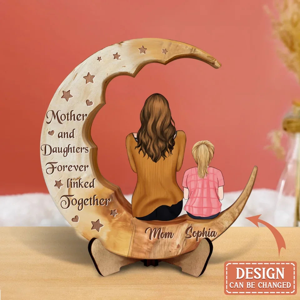 Personalized Mother And Daughter Moon Wooden Art - Gift Idea For Mother/Daughter - First My Daughter Forever My Friend
