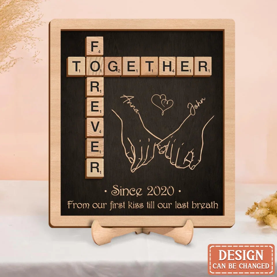 Personalized Together Forever Coupld Wooden Art - Gift Idea For Couple - From Our First Kiss Till Our Last Breath