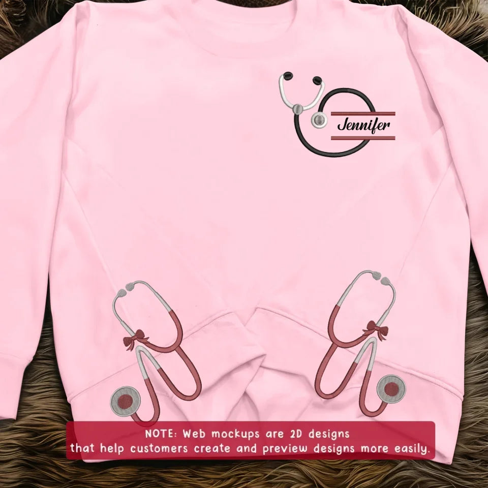 Personalized Stethoscope Side Bow Embroidered Sweatshirt - Gift Idea For Doctor/Nurse - Custom Name