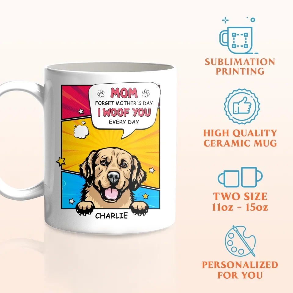Personalized Dog Coffee Mug - Gift Idea For Dog Lover - Up to 5 Dogs - Mom Forget Mother's Day I Woof You Every Day